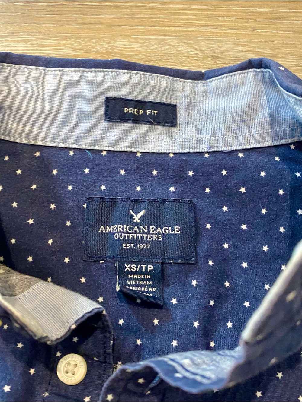 American Eagle Outfitters Navy Star Print Button-Down Shirt